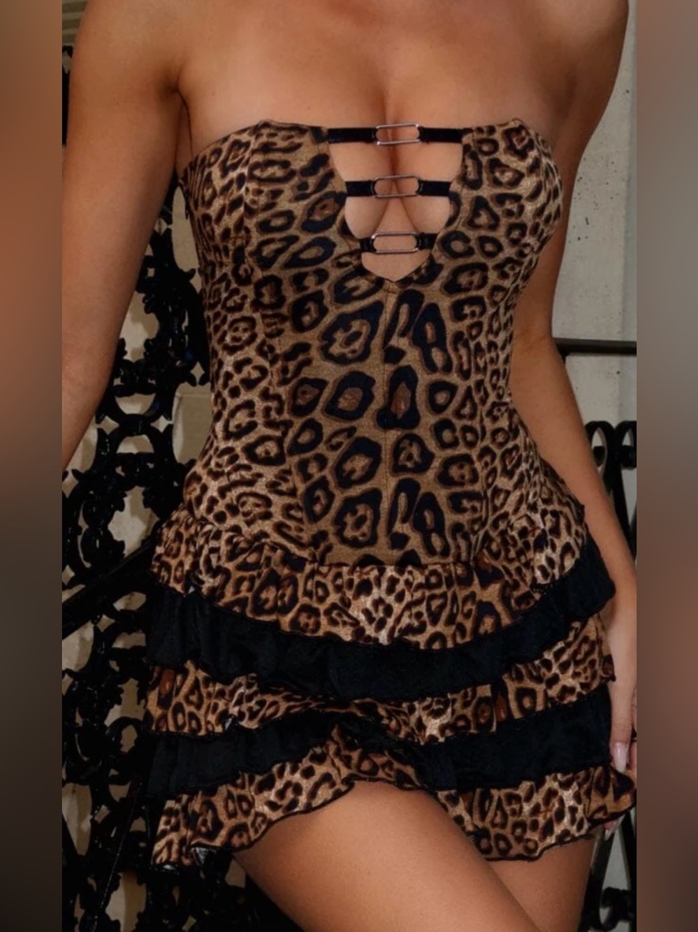 Outcast Elayna Leopard Mini Dress Brown Medium NWT IN PACKAGE
